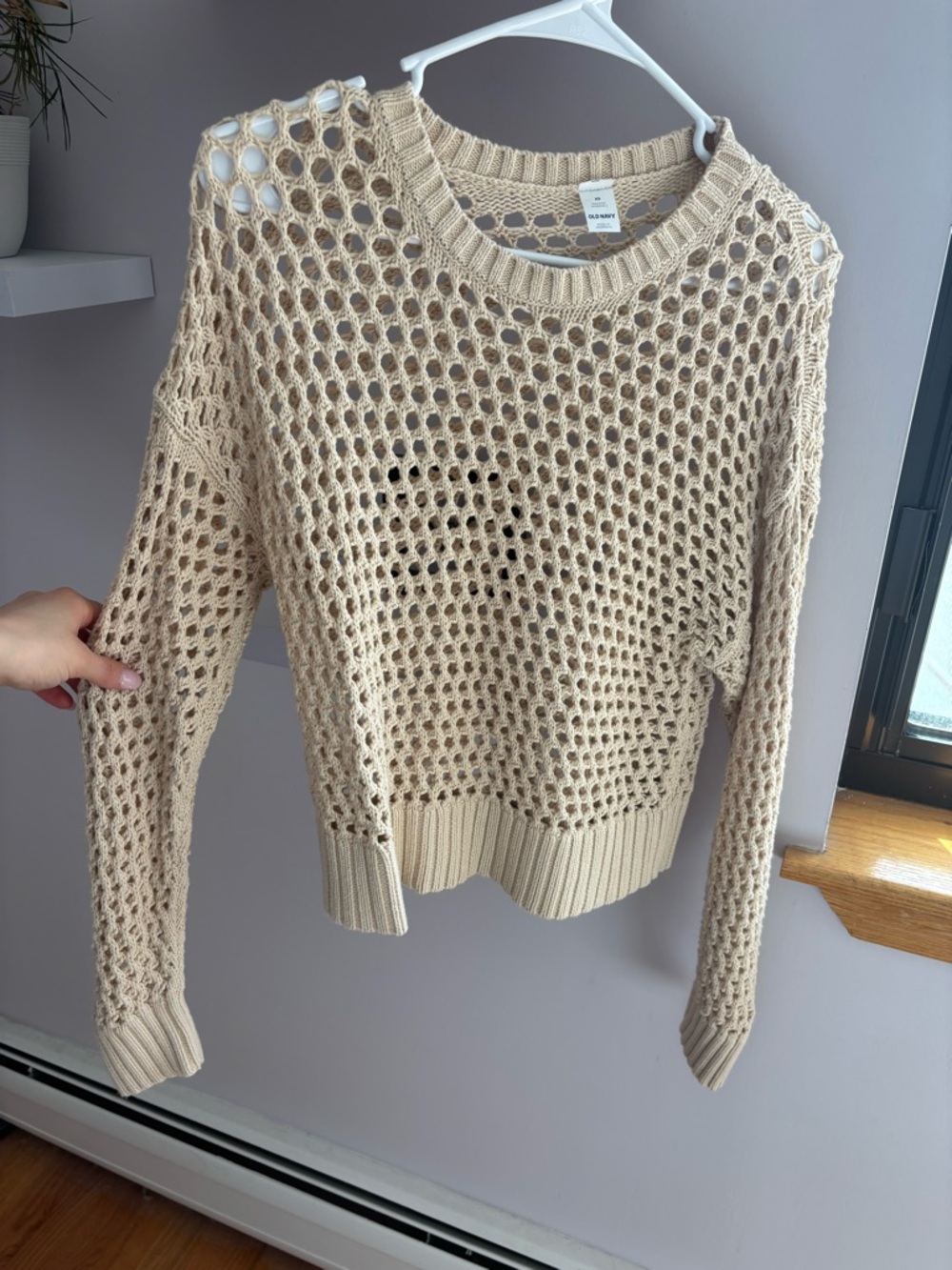 Old Navy Beige Open-Weave Crewneck Sweater